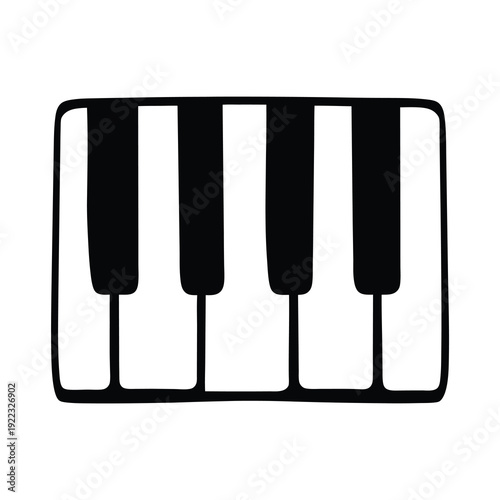 Minimalist piano keys illustration in black and white, emphasizing musical simplicity
