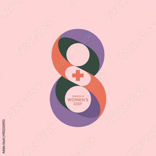 A stylized number eight design incorporating the colors of international women s day high quality