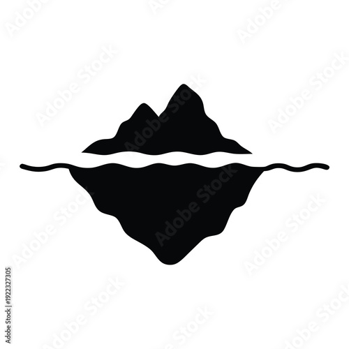 Simple black and white iceberg illustration with most of it submerged underwater