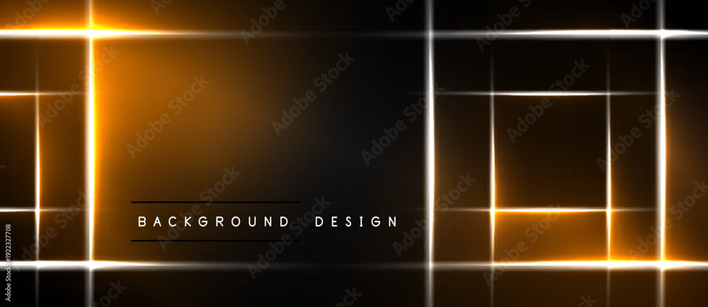 Fototapeta premium Dark background features glowing orange lines forming rectangular shapes. Minimalist design with bright illumination. Simple, modern aesthetic.