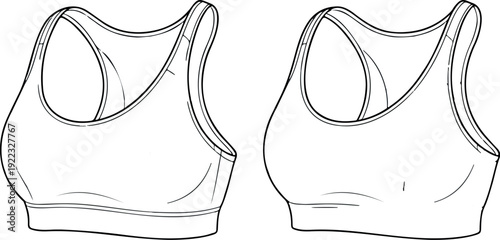 Sports Bra Technical Flat Vector Front and Back CAD Drawing