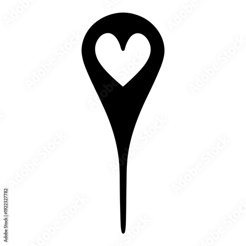A simple black location pin with a white heart cut out center