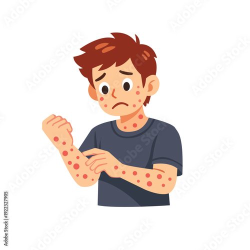 Cartoon Boy with Allergic Rash and Skin Allergy Symptoms Illustration