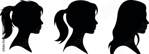 Female Profile Silhouette Vector Set Side View Head Portraits