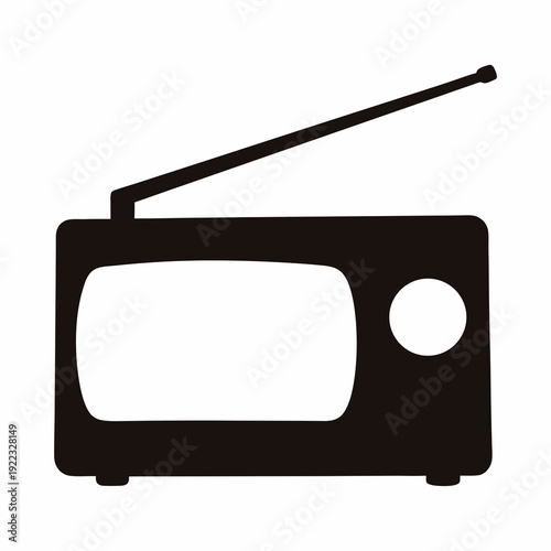 Simple black and white illustration of an old television with antenna