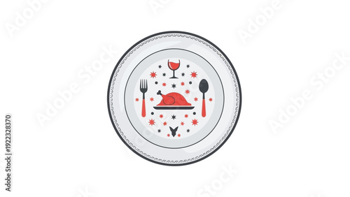 Colorful plate with food illustration.