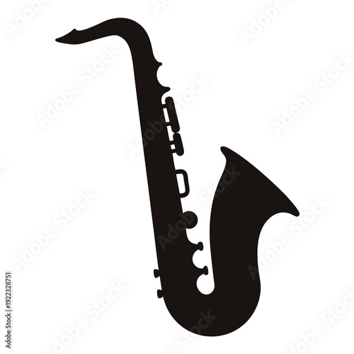 A striking black silhouette of a saxophone, a musical instrument icon