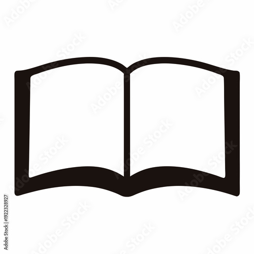 Simple graphic icon depicting an open book in stark black and white