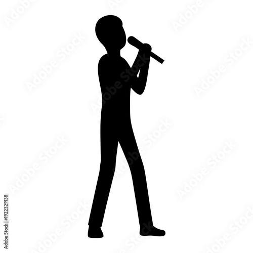 Silhouette of a person singing into a microphone, black and white image