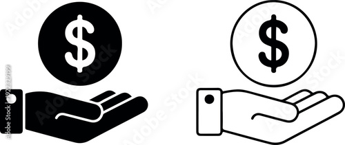 Hand Holding Coin Icon Set Financial Support and Money Transaction Symbols