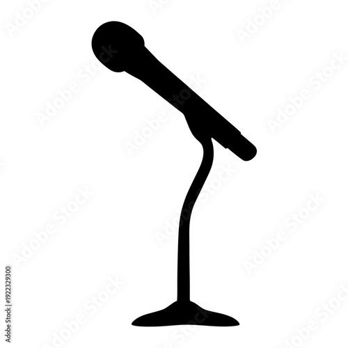 Black silhouette of a microphone on a stand against a white background