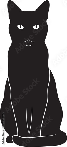 A black cat sitting on the floor looking ahead isolated on transparent background, Vector