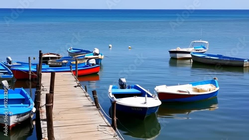 Serene Harbor - Colorful Boats Docked on Calm Waters.
