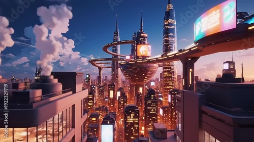 Futuristic Cityscape with Modern Architecture and Technology.