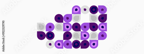 Abstract pattern using circles, varying shades purple, gray, white. Minimalist design, geometric shapes create textured visual effect.