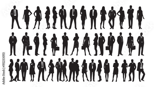 Business people, set of vector silhouettes and silhouettes of men	
