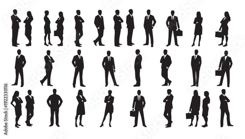 Business people, set of vector silhouettes and silhouettes of men	
