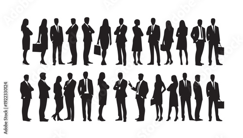 Business people, set of vector silhouettes and silhouettes of men	
