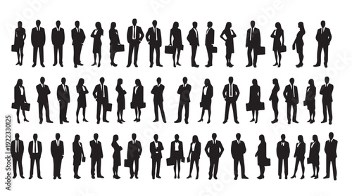 Business people, set of vector silhouettes and silhouettes of men	

