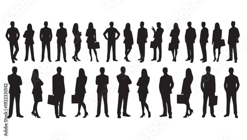 Business people, set of vector silhouettes and silhouettes of men	
