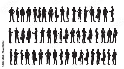 Business people, set of vector silhouettes and silhouettes of men	
