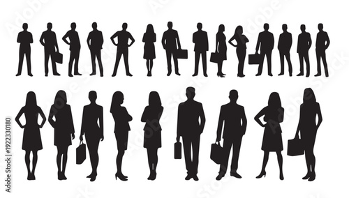 Business people, set of vector silhouettes and silhouettes of men	

