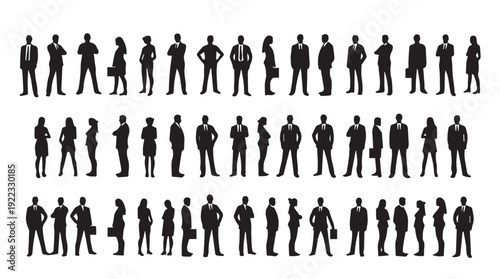 Business people, set of vector silhouettes and silhouettes of men	
