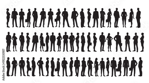 Business people, set of vector silhouettes and silhouettes of men	
