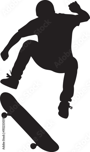 A skateboarder performs a trick in mid air isolated on transparent background, Vector