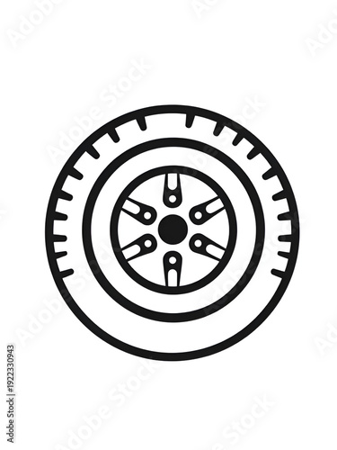 Tire wheel symbol sign. Linear icon with the image of a car wheel. Vector sign in a simple style isolated on a white background