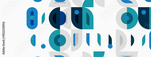 Abstract geometric pattern. Shapes overlap, creating layered visual effect. Blue, teal hues dominate design. Minimalist style.