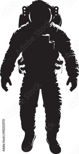 A black silhouette of an astronaut in a spacesuit isolated on transparent background, Vector