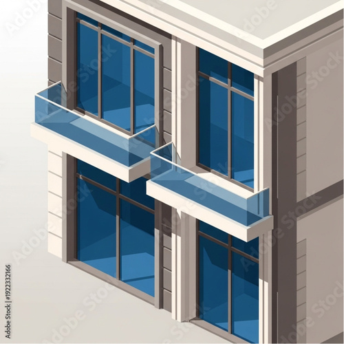 Modern building exterior with glass balconies and sleek architecture.