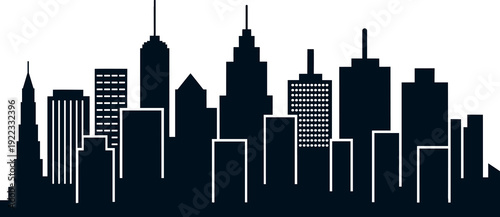 City skyline silhouette with various buildings and skyscrapers. Concept of urban landscape, architecture, and metropolis