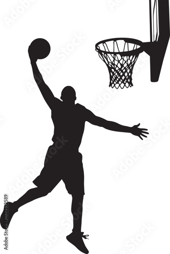 A silhouette of a man playing basketball isolated on transparent background, Vector