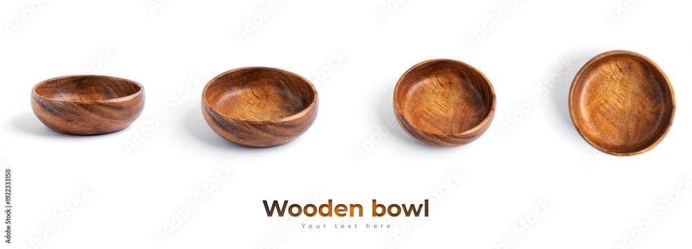 Fototapeta premium Empty wooden bowl isolated on a white background. High quality photo