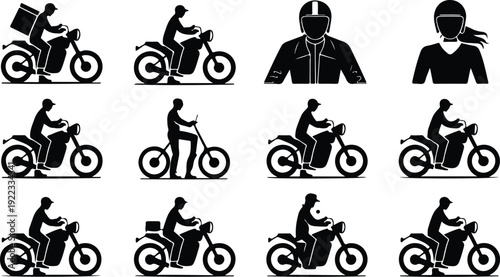 Motorcycle Rider Silhouette Icon Vector Biker Riding Motorcycle Silhouette Icon Set