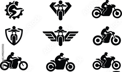 Motorcycle Rider Silhouette Icon Vector Biker Riding Motorcycle Silhouette Icon Set