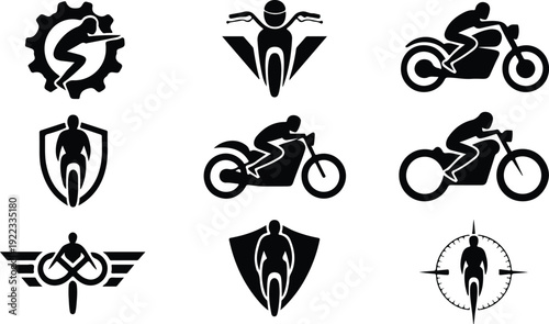 Motorcycle Rider Silhouette Icon Vector Biker Riding Motorcycle Silhouette Icon Set