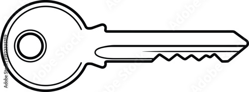 Black outline icon of a house key isolated on white background for real estate, home security, safety, and access concepts.