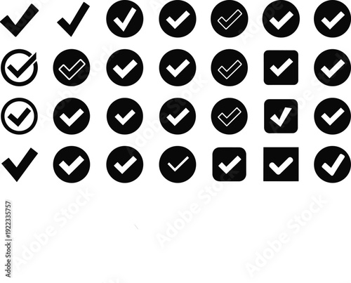 Collection of various checkmark icons in different shapes and styles