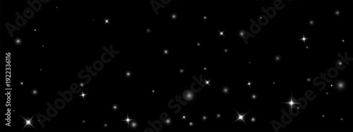 Night sky vector background featuring bright stars and nebula effects, perfect for cosmic designs with twinkling starlight and deep space galaxy textures in black and white.