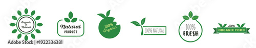 Organic label and natural product icons editable vector set,