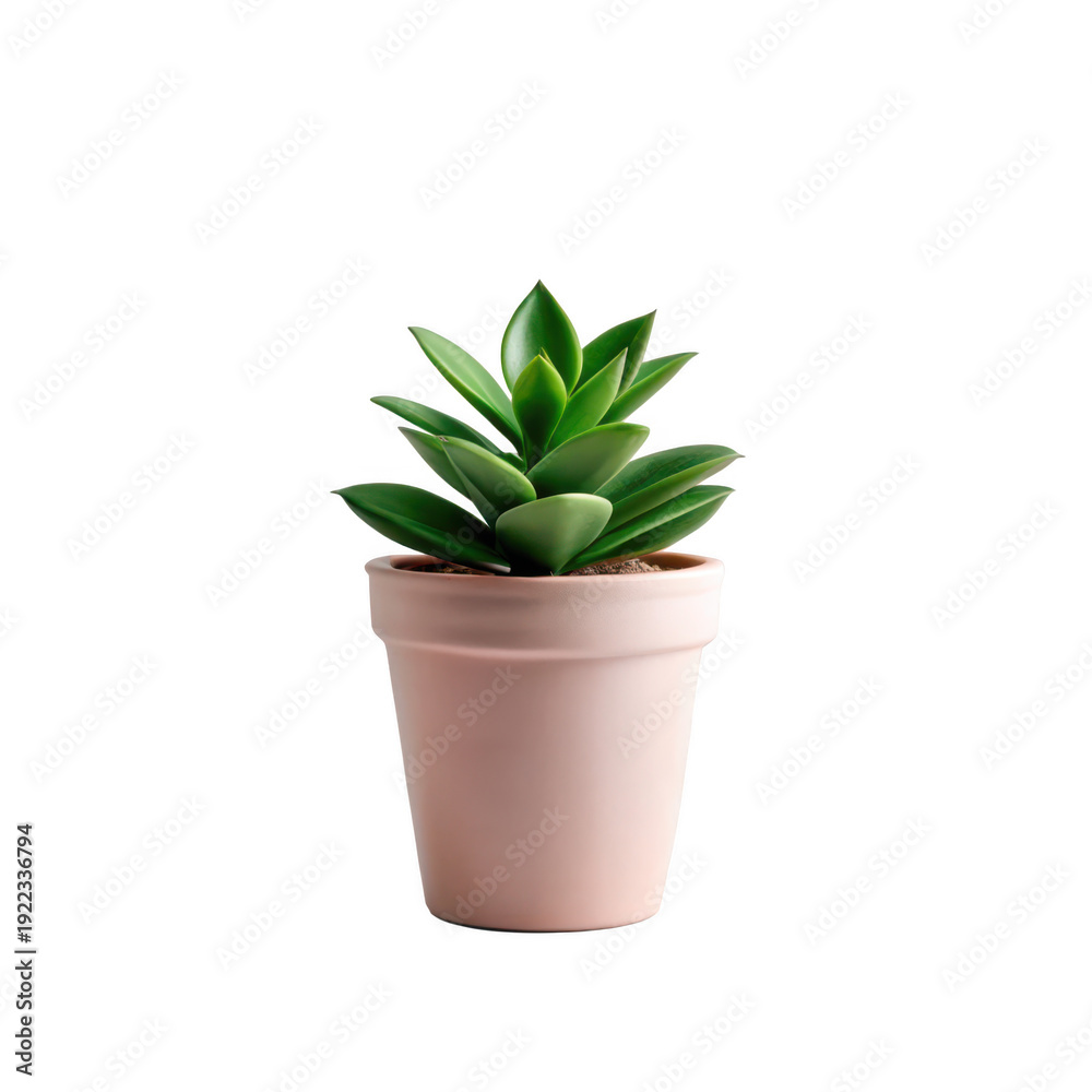 Fototapeta premium Small green succulent plant in a pink pot isolated on transparent background
