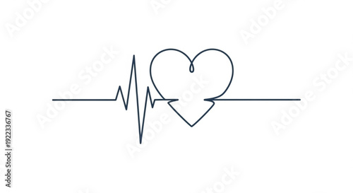 Heart health concept with ecg line and broken heart symbol illustrating cardiovascular issues and emotional distress in a simple line art style