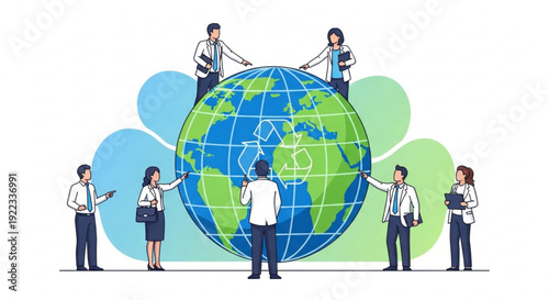 Business people working together around the globe teamwork and partnership for a sustainable future