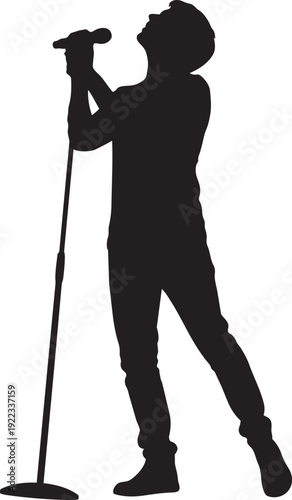 A man singing into a microphone isolated on transparent background, Vector