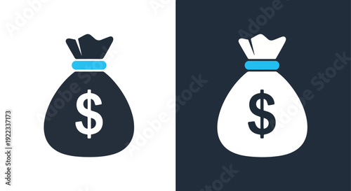 Money bag crown royalty finance vector illustrationBlue icon set - Modern style icon - Vector icon set - Glyph and solid icon set - Icon vector - Flat Design Icon - line icon set