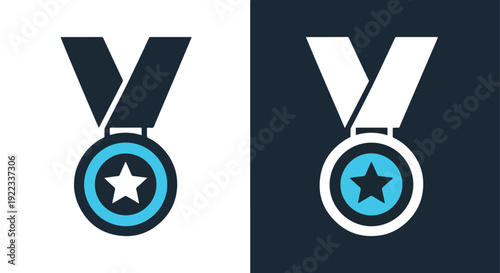 Victory medal icons flat design vector illustrationBlue icon set - Modern style icon - Vector icon set - Glyph and solid icon set - Icon vector - Flat Design Icon - line icon set