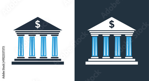 Bank building money icon set flat design vector illustrationBlue icon set - Modern style icon - Vector icon set - Glyph and solid icon set - Icon vector - Flat Design Icon - line icon set